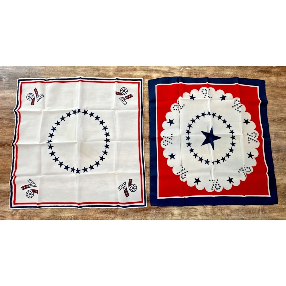 Vintage Nasharr Freres Scarf 1976 Bicentennial Square Red White Blue Set 2